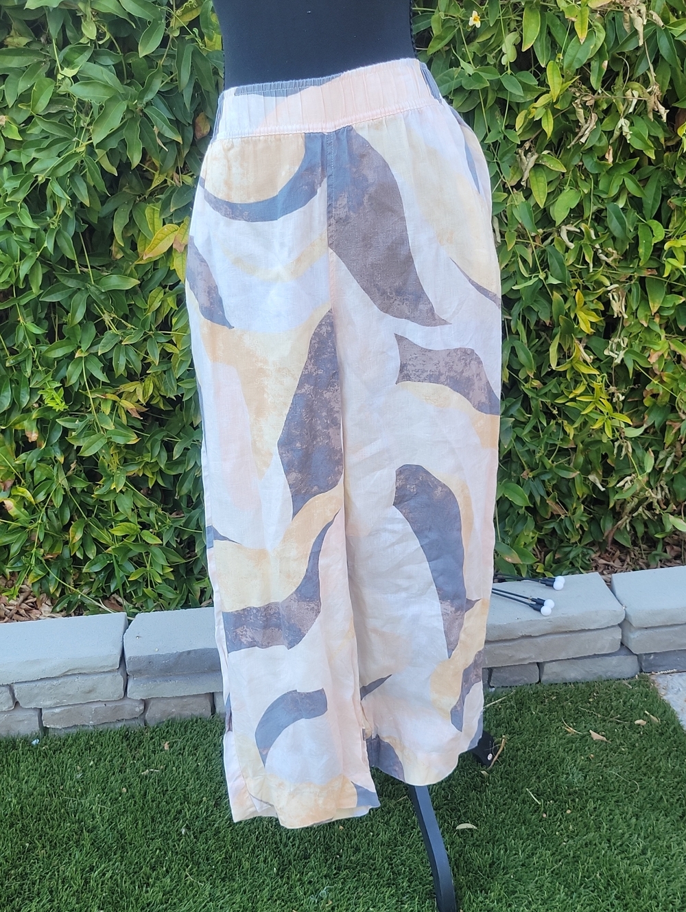 Rachel Zoe 100% Linen Abstract Print Wide-Leg Pants XL